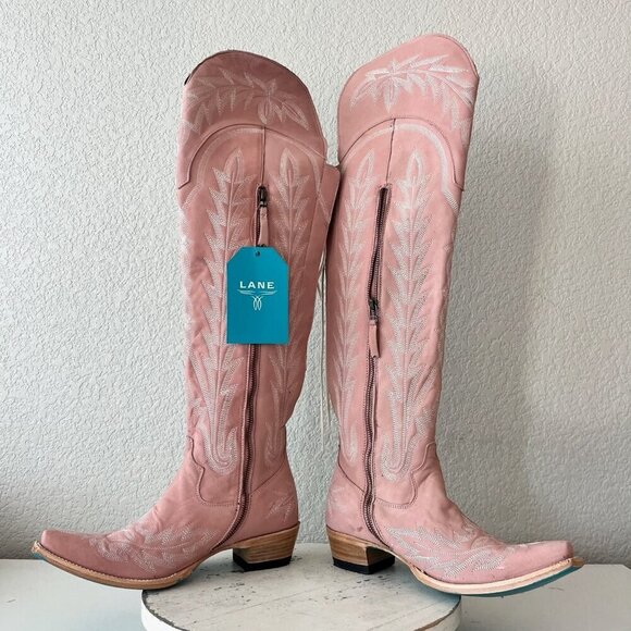 Lane LEXINGTON Over the Knee Womens Cowboy Boots 8.5 Pink Western Cowgirl Tall - Picture 9 of 16